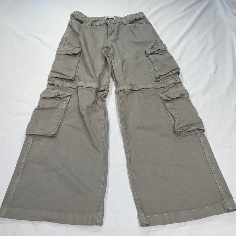 PacSun Low Rise Puddle Zip Off Cargo Pants Gray Green Wide Leg Womens Medium